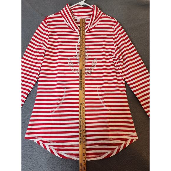 Quacker Factory Nautical Tunic Top Womens S Red White Sequins Anchor‎ Beach NWOT - Picture 2 of 6
